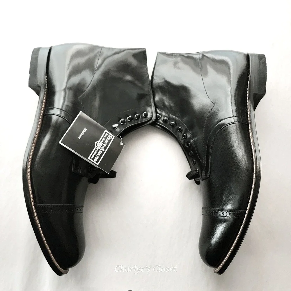Stacy Adams Madison 15D NWB Blk Kidskin Leather Cap Toe Dress Boot Polished Chic